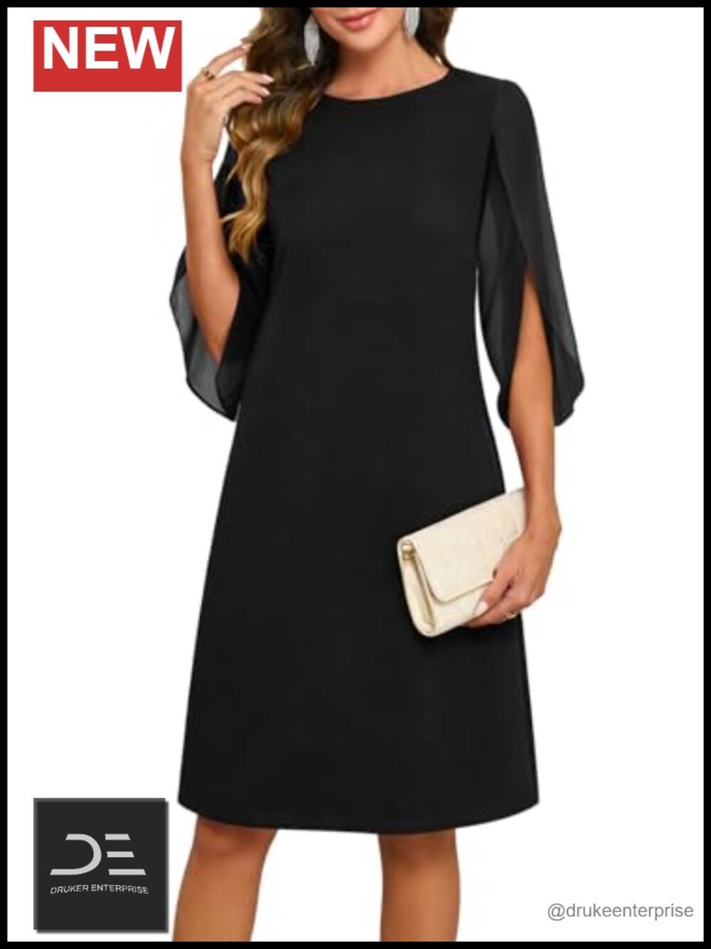 Elegant Flutter Chiffon Sleeve Midi Cocktail Dress Formal Party